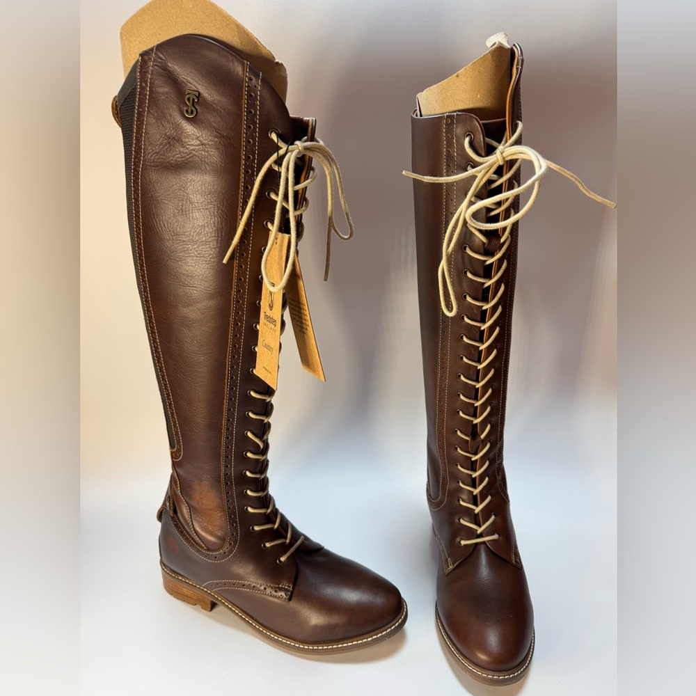 Stylish Brown Leather Knee High Lace-Up Boots